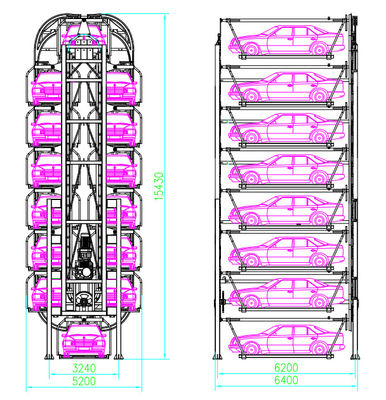 Mechanische verticale roterende parkeerplaats 8 lagen Rotary Smart Parking System